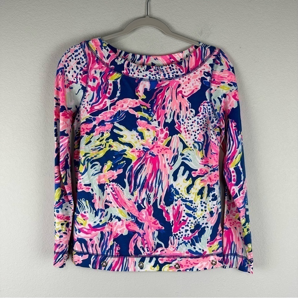 Lilly Pulitzer Pink Blue Tropical Sunken Treasure JoJo Top Size XS